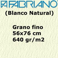 PAPEL PARA ACUARELA FABRIANO 640gr. BLANCO NATURAL GRANO FINO 56x76 cm. S/CIDO